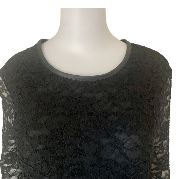 BROCHU WALKER Silk Lace Blouse Sheer Long Sleeves Black Style# HY13965 - Picture 8 of 16